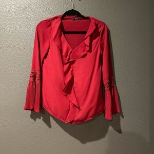 Christmas Special  Red blouse, SHEIN XS Red flare sleeves ruffle formal top
